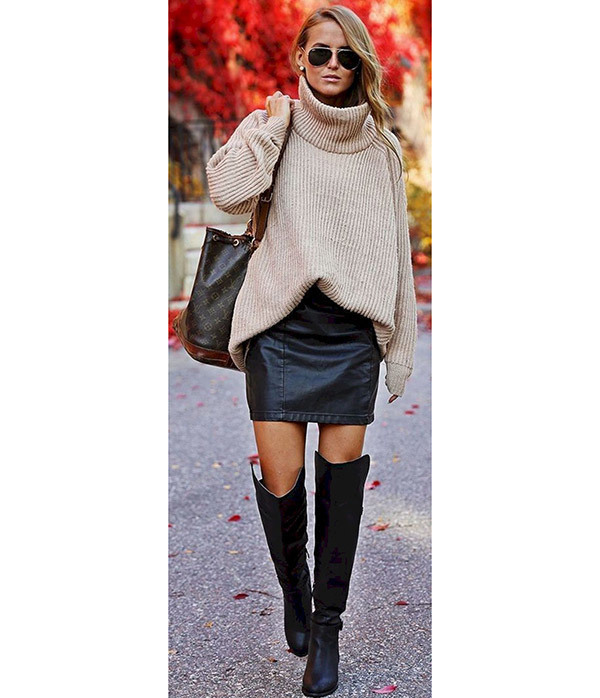 Cozy Leather Skirt Outfits