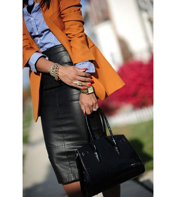 Leather Pencil Skirt Outfits