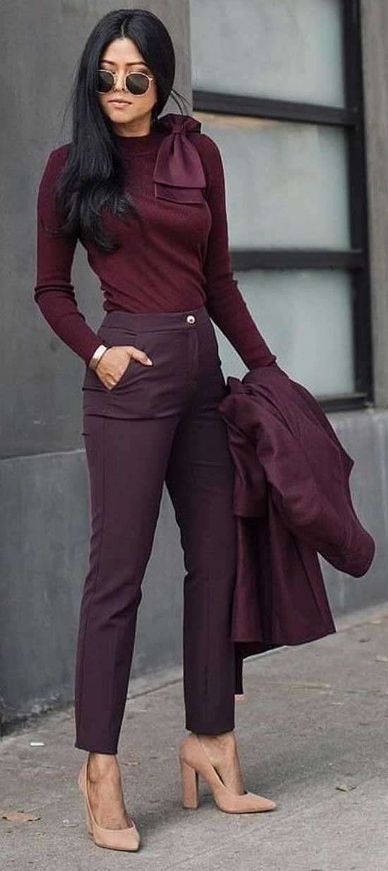 Burgundy Autumn Work Outfits